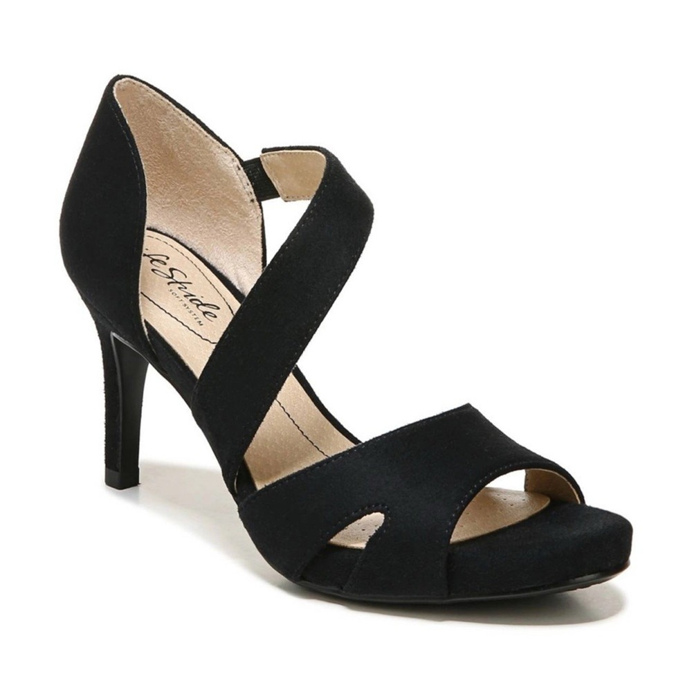 LifeStride Black Suede Crisscross Strap Heel Sandals Women Size 8.5M‎